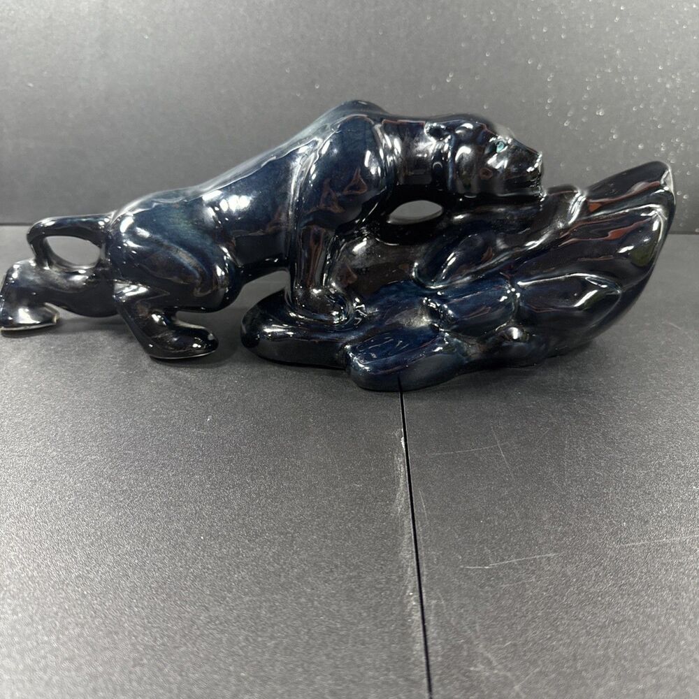 Vtg MCM Black Panther Ceramic Planter  15 Inches